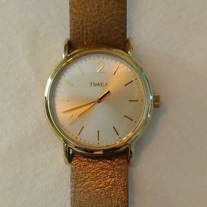 Gold Timex Watch with Leather Strap